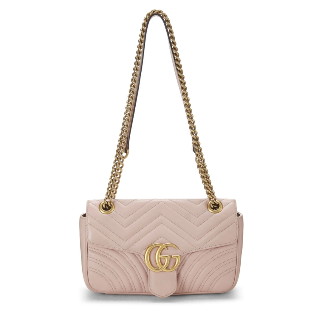 GUCCI PINK LEATHER G G MARMONT MATELASSE SHOULDER SMALL