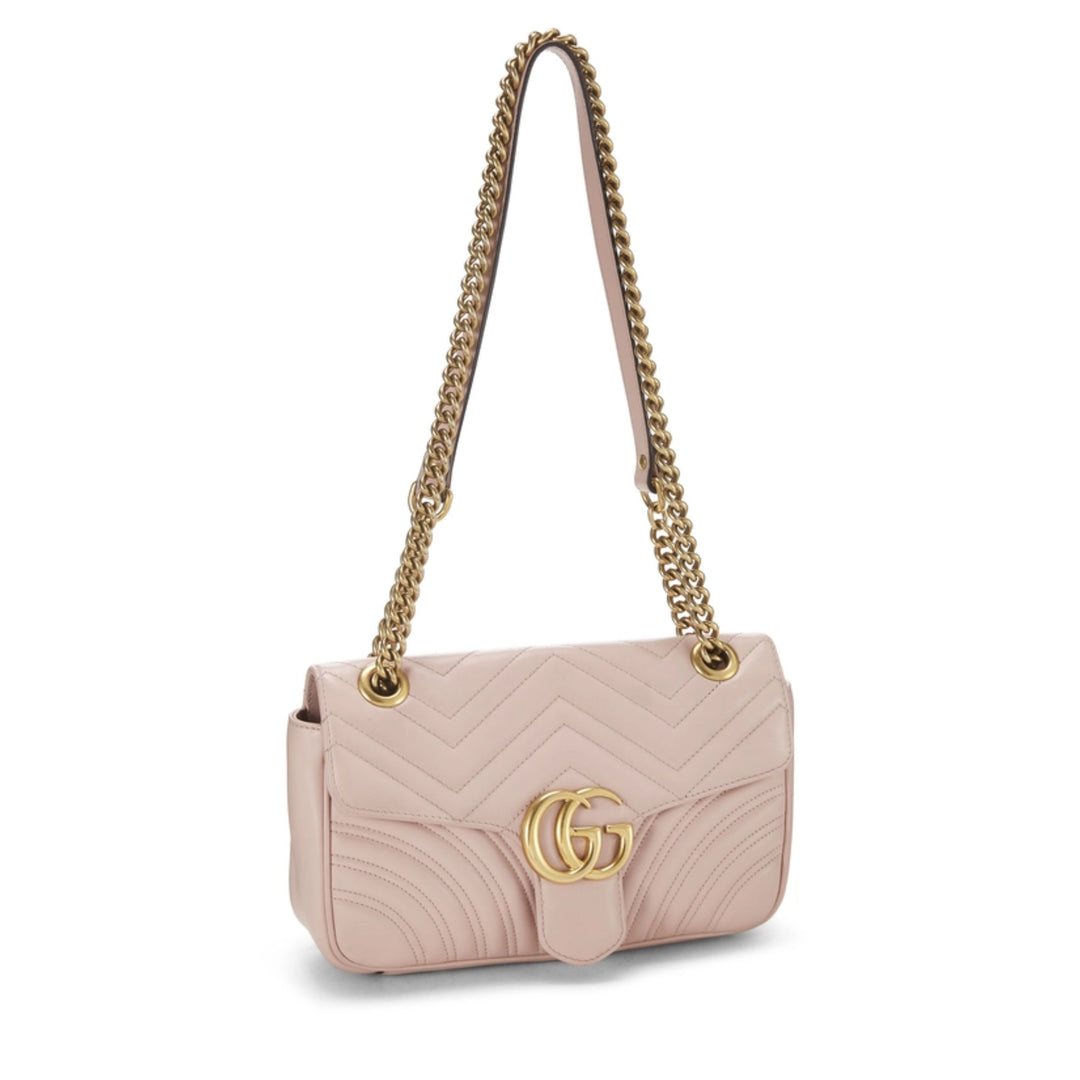 GUCCI PINK LEATHER G G MARMONT MATELASSE SHOULDER SMALL