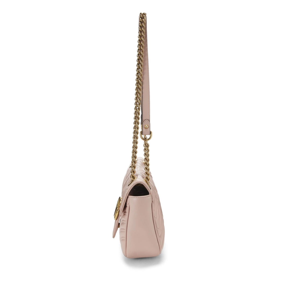 GUCCI PINK LEATHER G G MARMONT MATELASSE SHOULDER SMALL