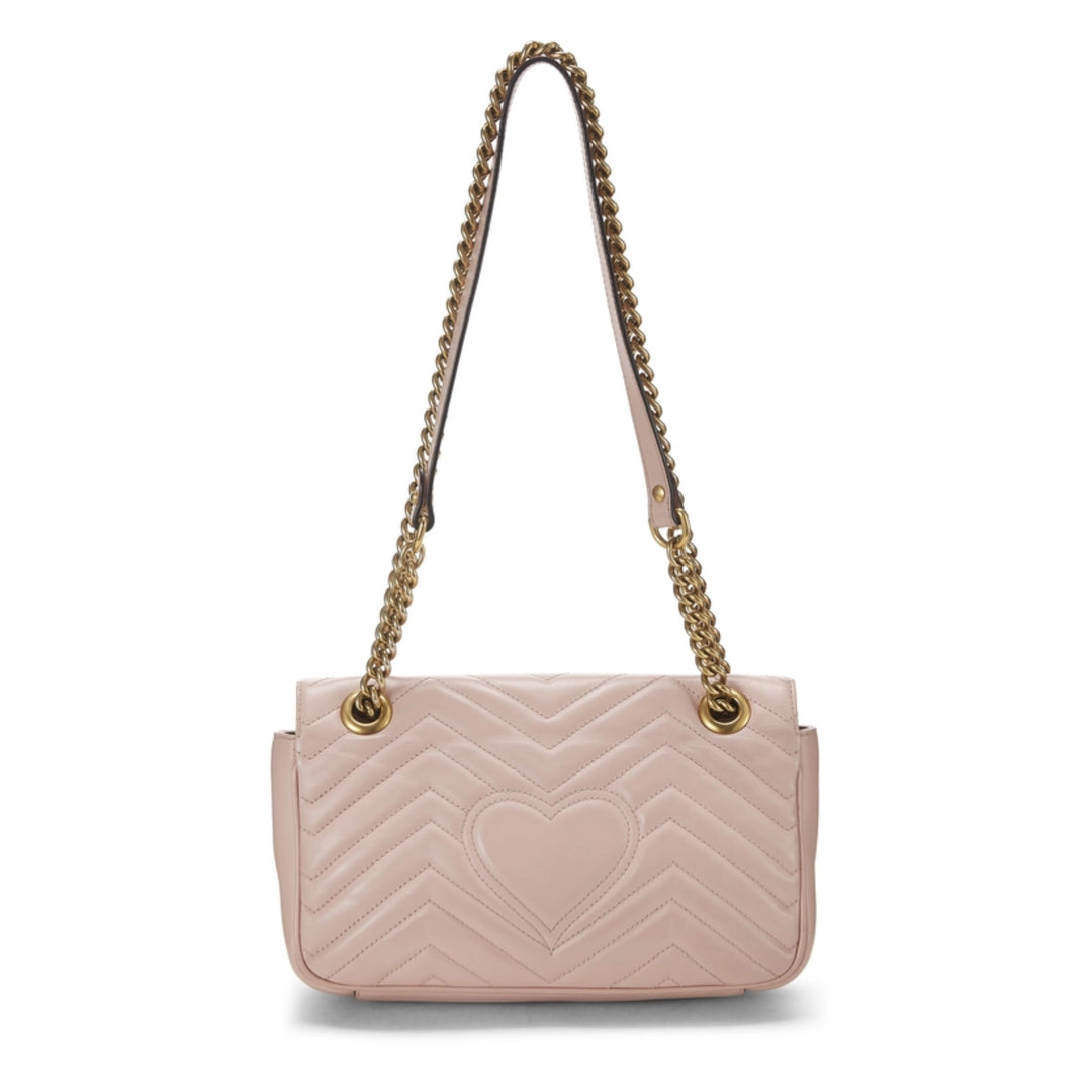 GUCCI PINK LEATHER G G MARMONT MATELASSE SHOULDER SMALL