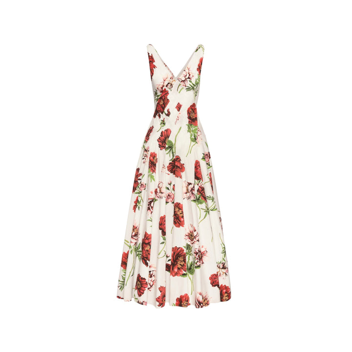 Sleeveless V-Neck Peony Print Poplin Day Dress