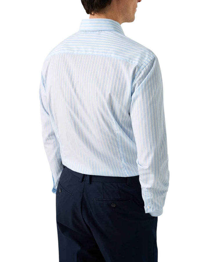 Bengal Striped Elevated Pique Shirt Contemporary Fit in Light Blue