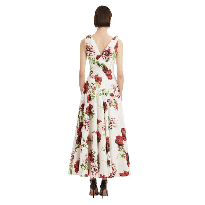 Sleeveless V-Neck Peony Print Poplin Day Dress