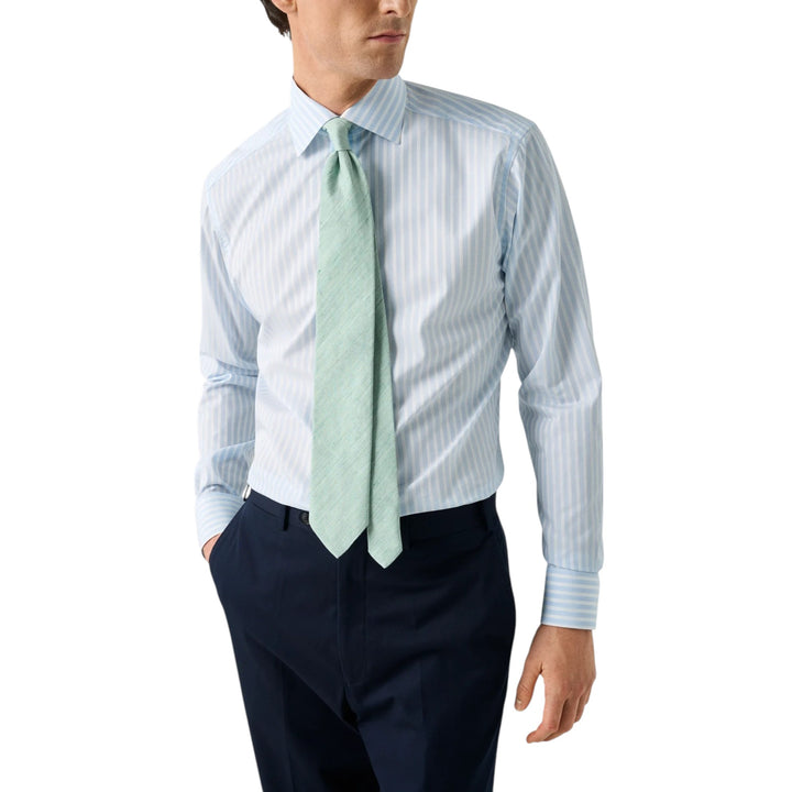Bengal Striped Elevated Pique Shirt Contemporary Fit in Light Blue