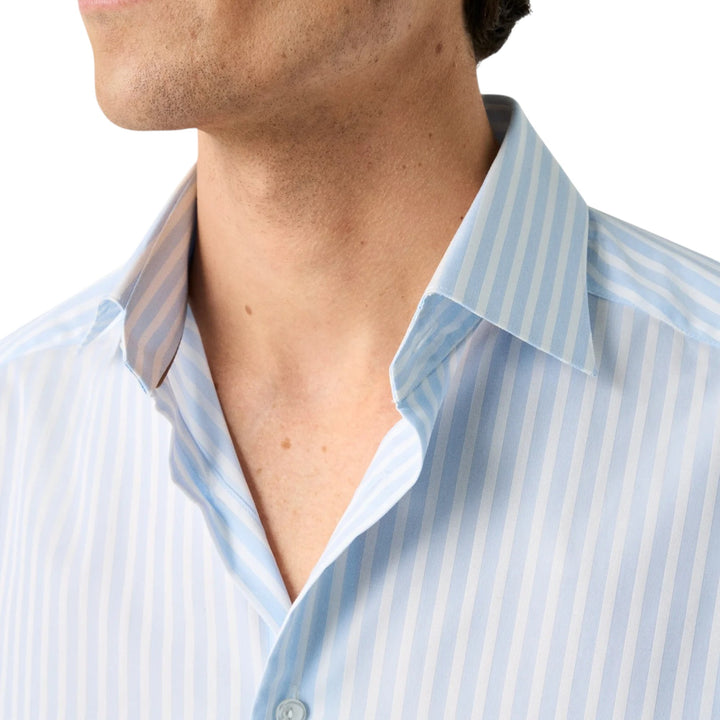 Bengal Striped Elevated Pique Shirt Contemporary Fit in Light Blue
