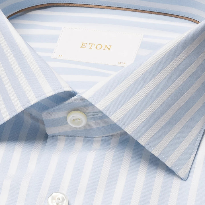 Bengal Striped Elevated Pique Shirt Contemporary Fit in Light Blue