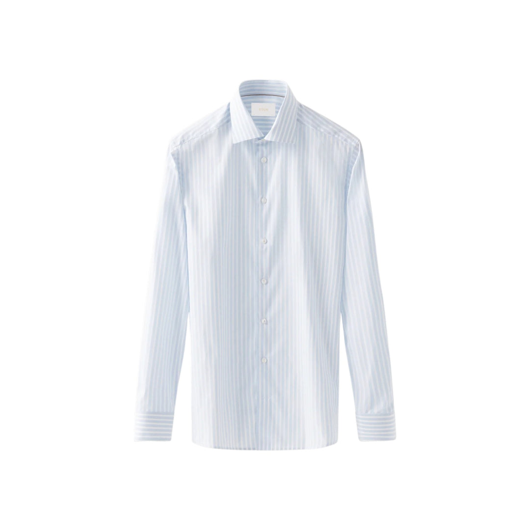 Bengal Striped Elevated Pique Shirt Contemporary Fit in Light Blue
