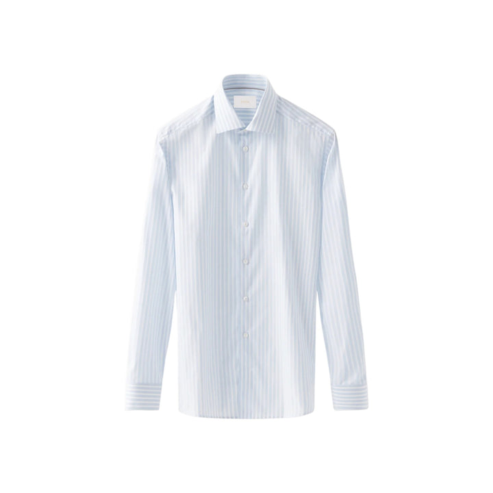 Bengal Striped Elevated Pique Shirt Contemporary Fit in Light Blue