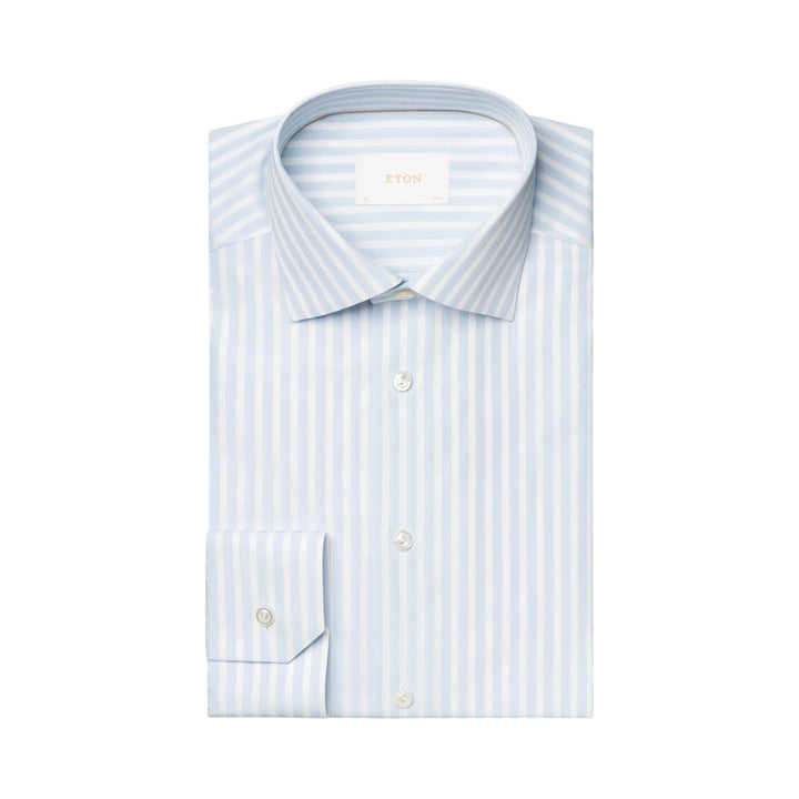 Bengal Striped Elevated Pique Shirt Contemporary Fit in Light Blue