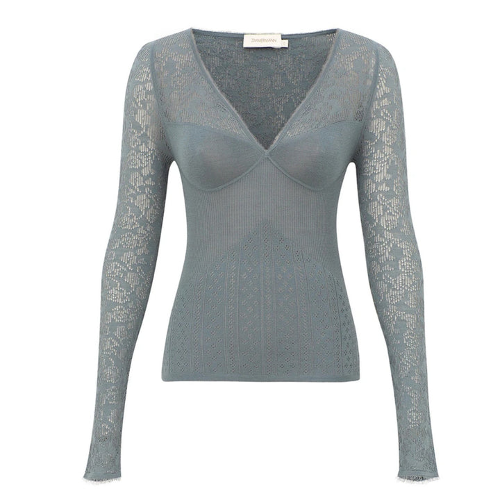 Pointelle Lace V Neck Top