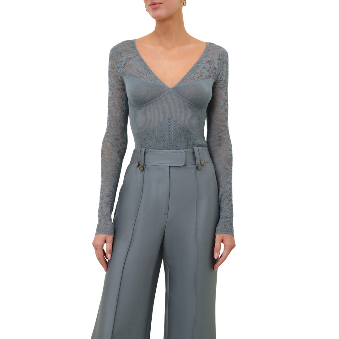 Pointelle Lace V Neck Top