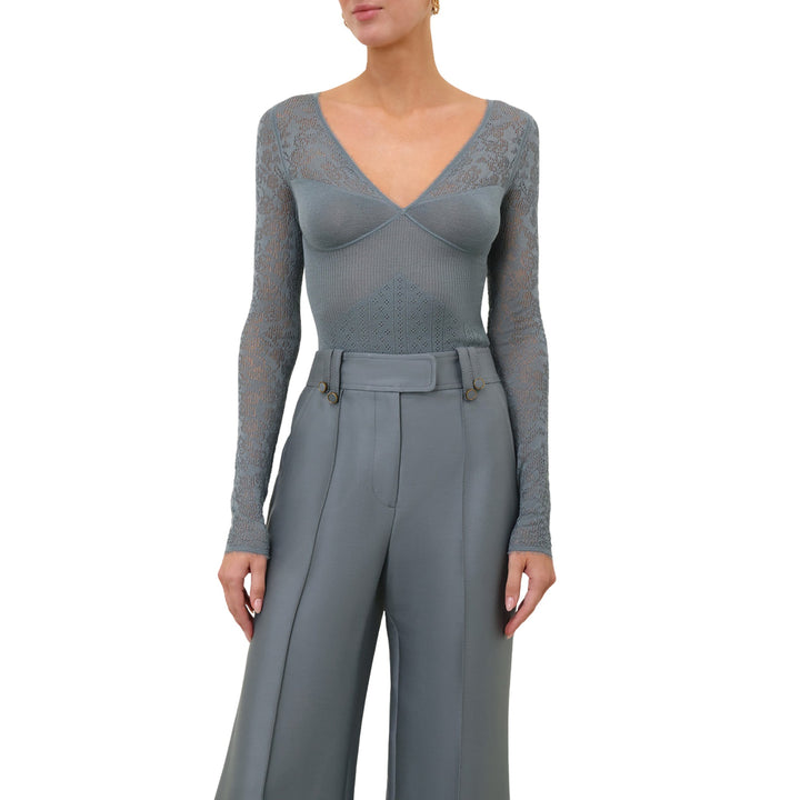 Pointelle Lace V Neck Top